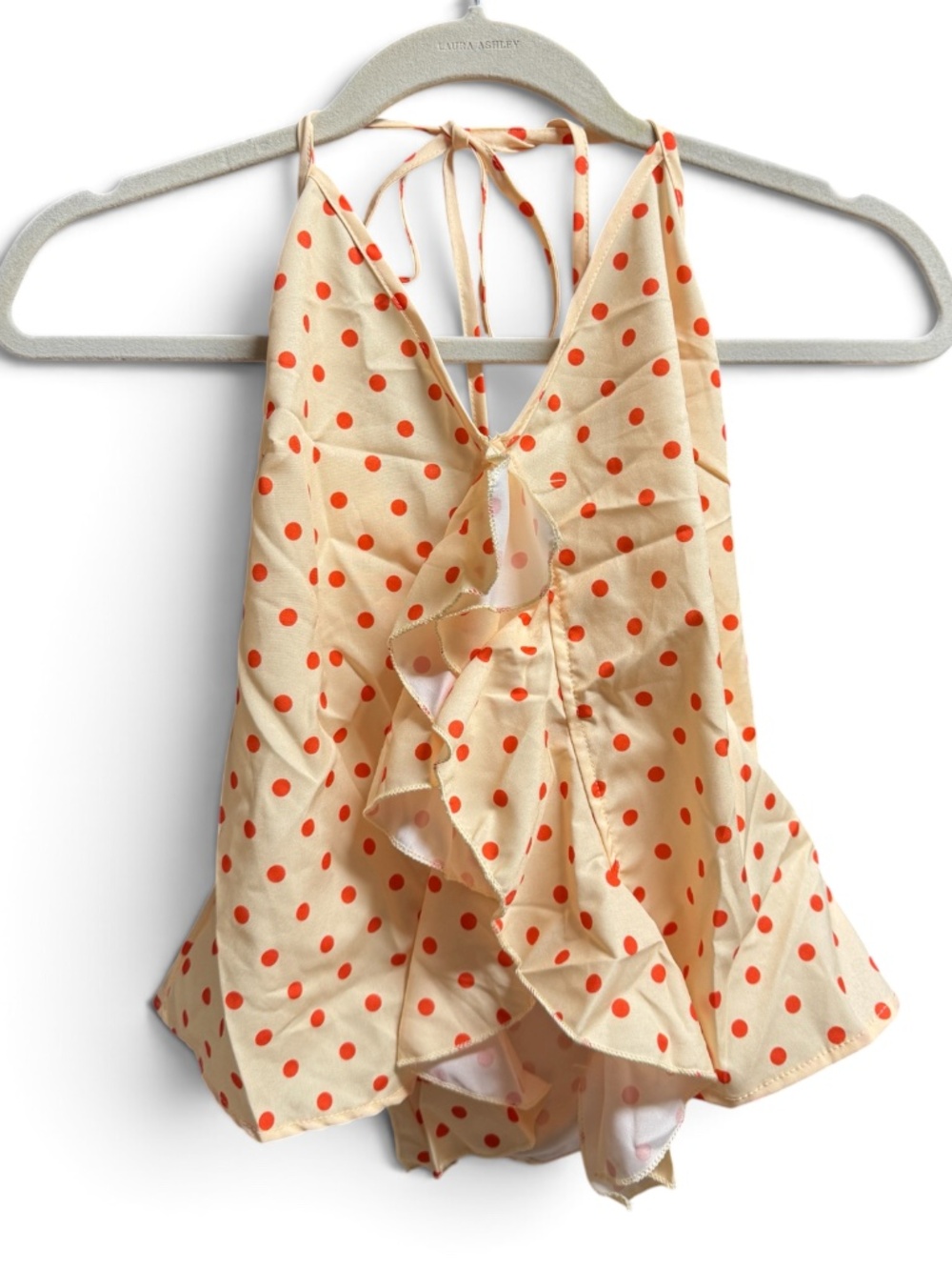 NWT MakeMeChic Polka Dot Halter Top Ruffle Backless Tie Back Size S
